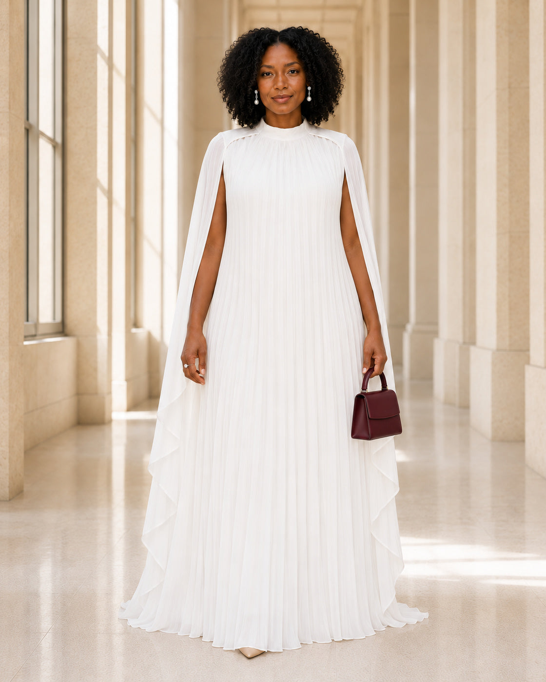 Nayara Cape Gown - White - Model 2 - Front styled look