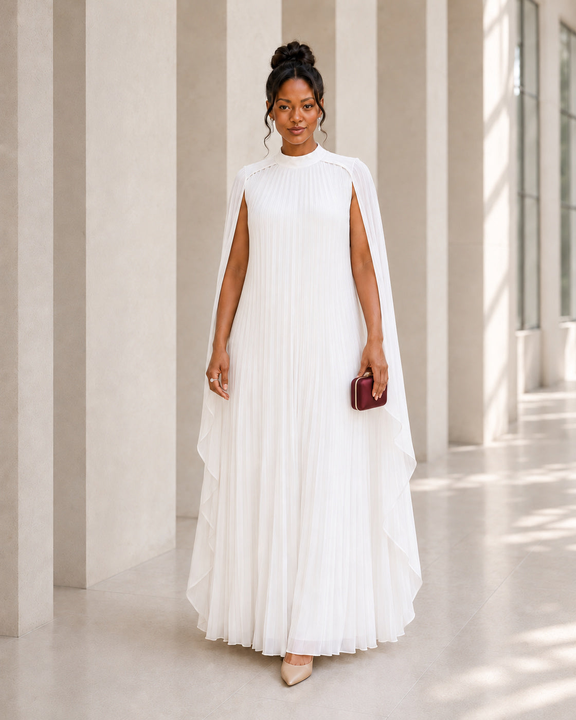 Nayara Cape Gown - White - Model 4 - Front styled look