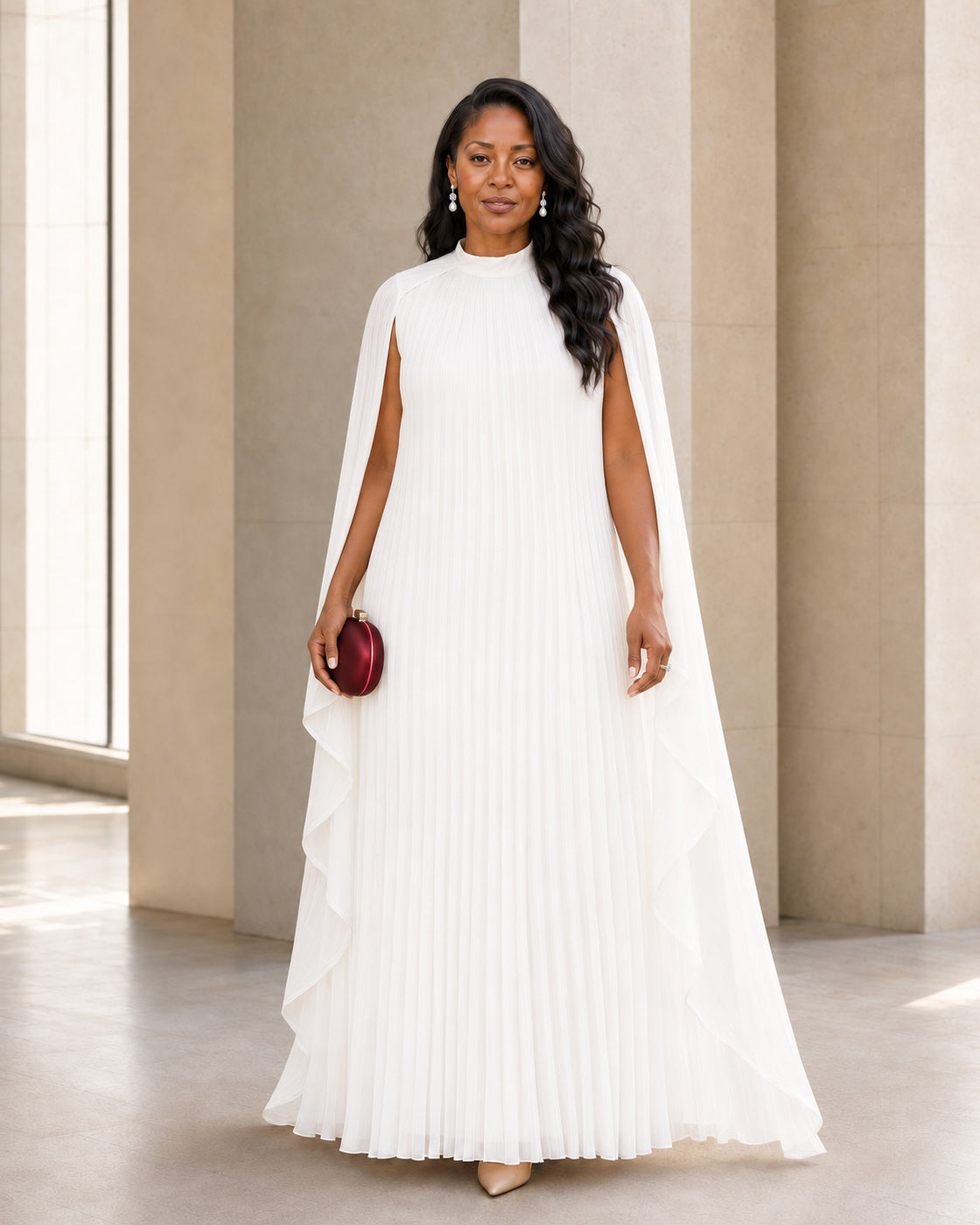 Nayara Cape Gown - White - Model 5 - Front styled look