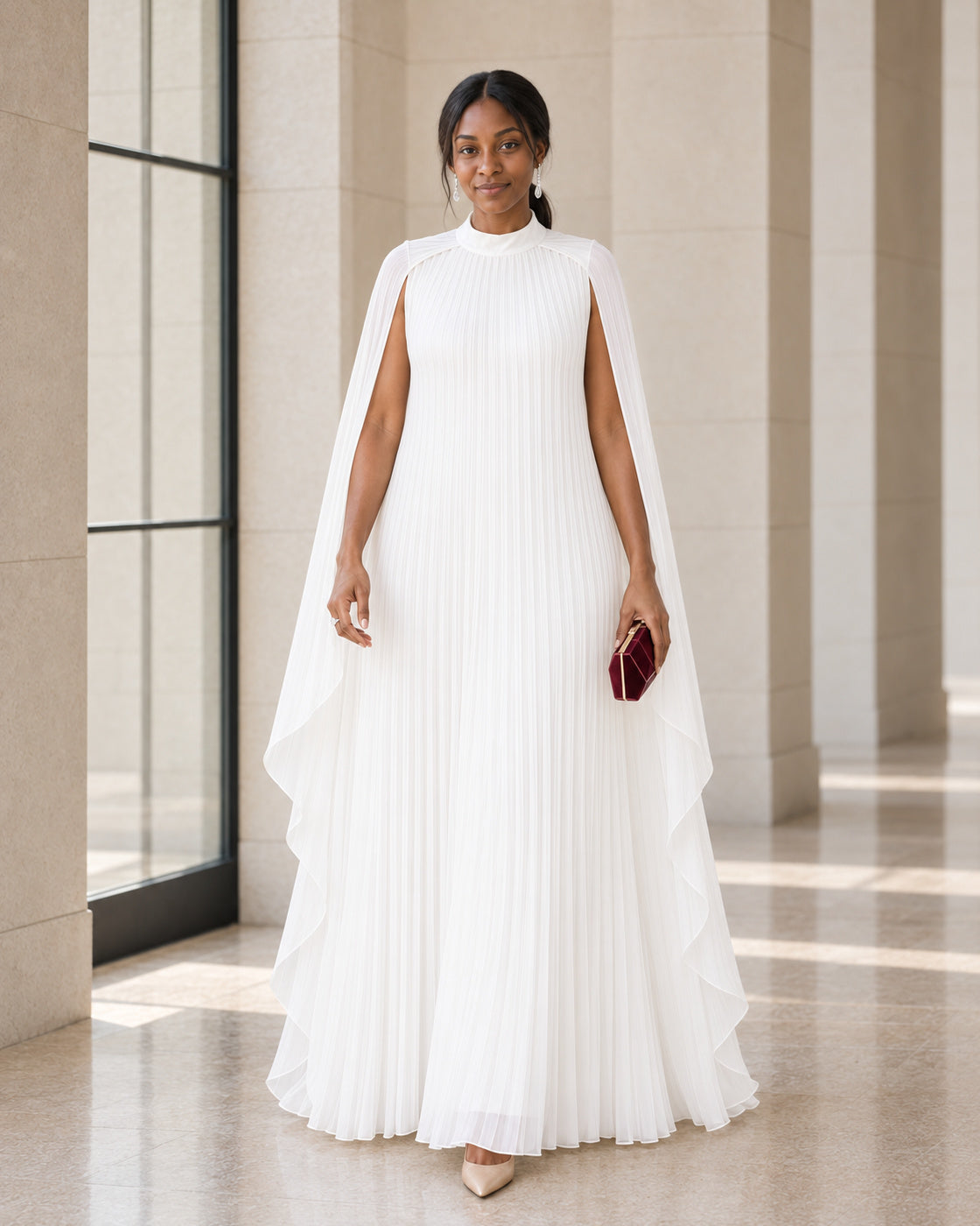 Nayara Cape Gown - White - Model 6 - Front styled look
