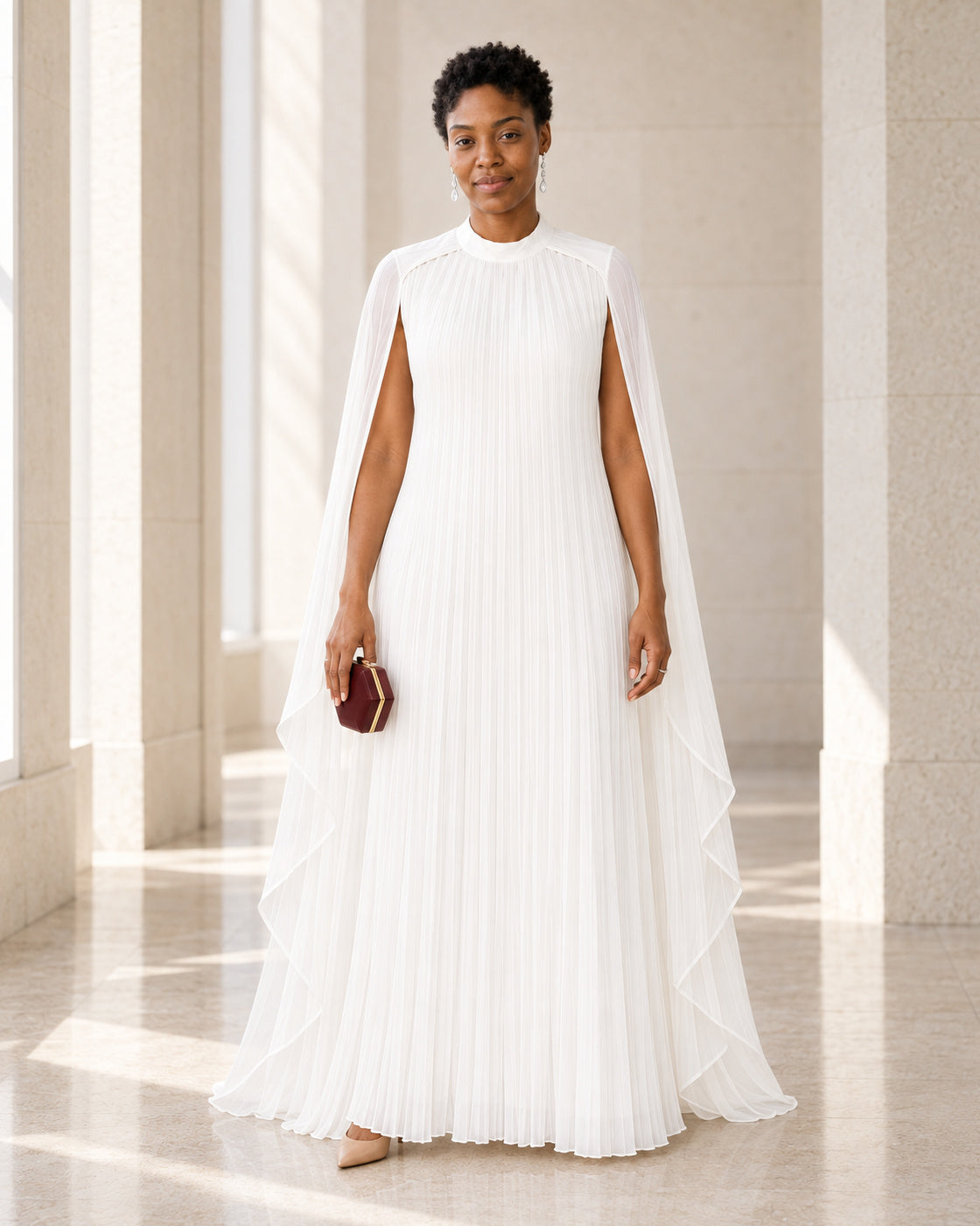 Nayara Cape Gown - White - Model 8 - Front styled look