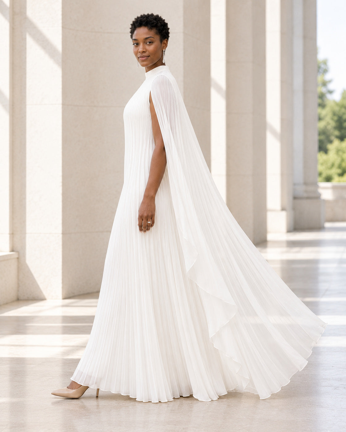 Nayara Cape Gown - White - Model 8 - True side styled look