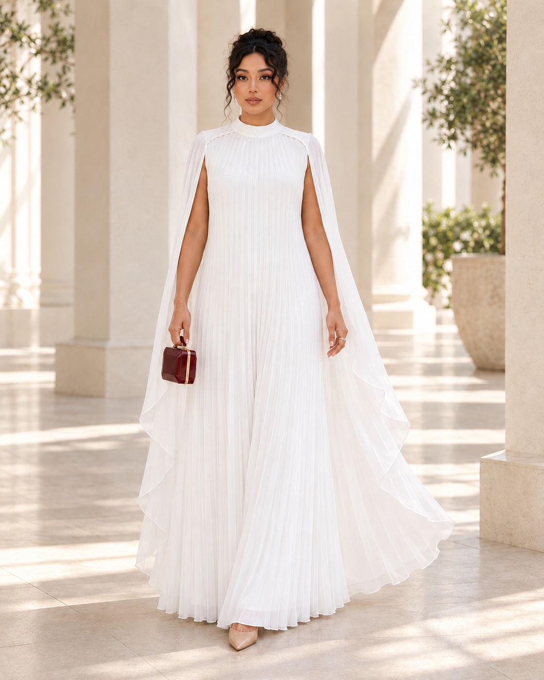 Nayara Cape Gown - White - Model 9 - Front styled look