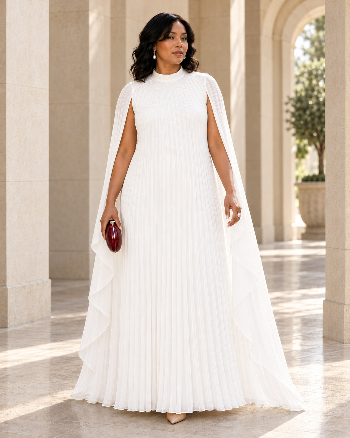 Nayara Cape Gown - White - Model 10 - Front styled look