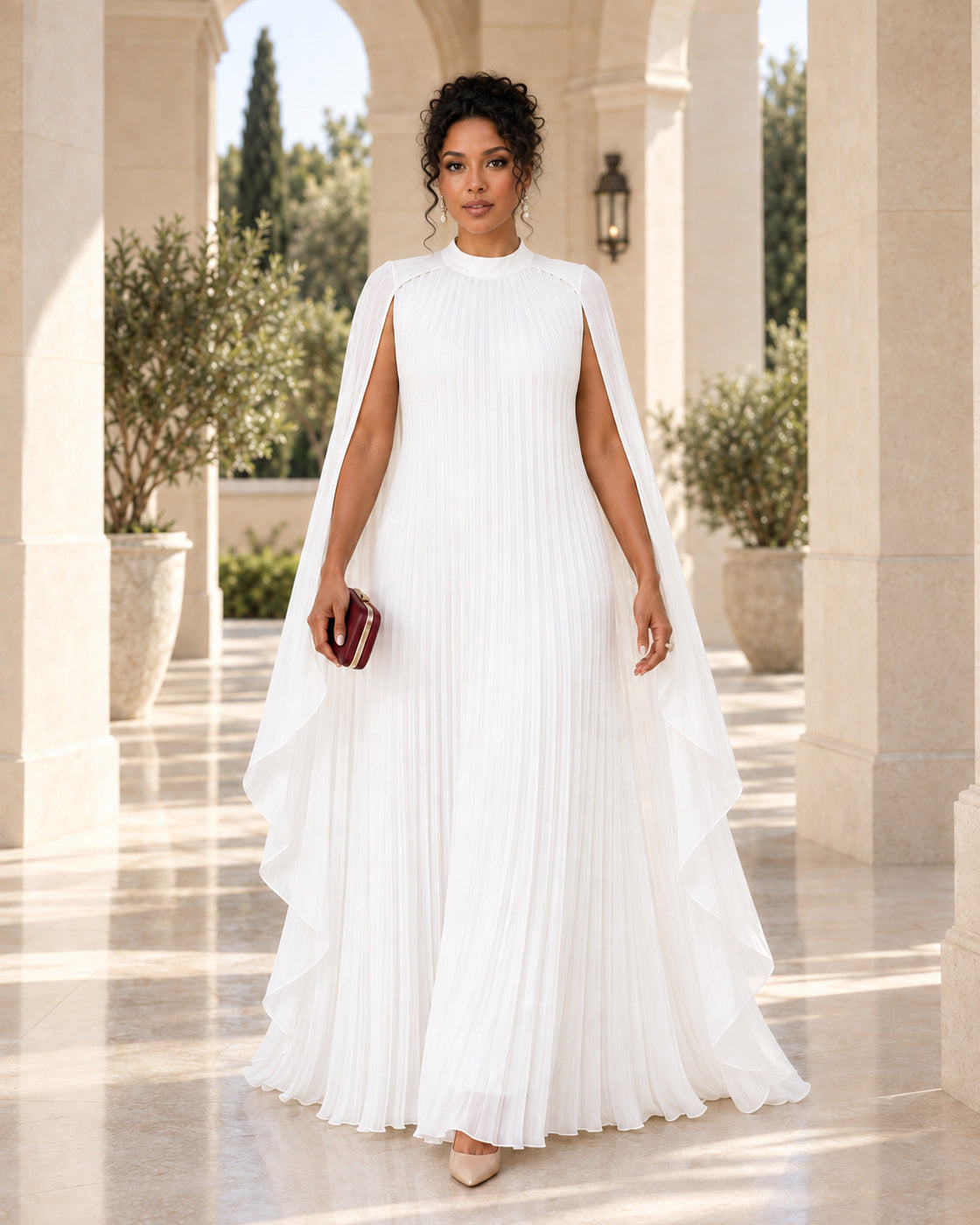 Nayara Cape Gown - White - Model 11 - Front styled look