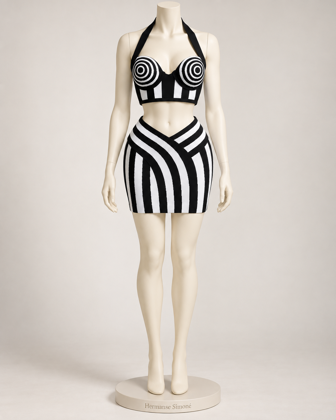 Nerelle Spiral Skirt Set — Black &amp; White — mannequin view