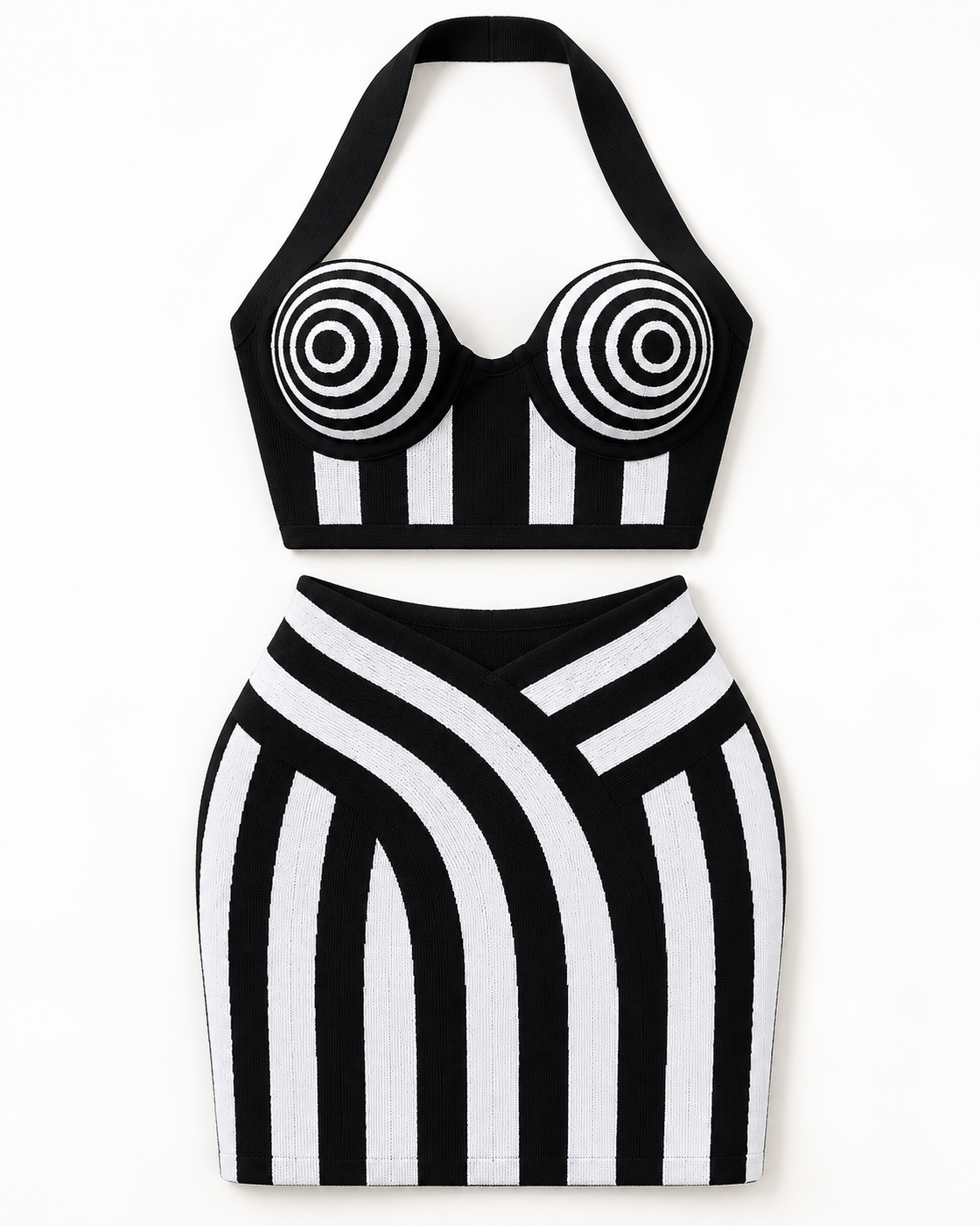 Nerelle Spiral Skirt Set — Black &amp; White — standalone view