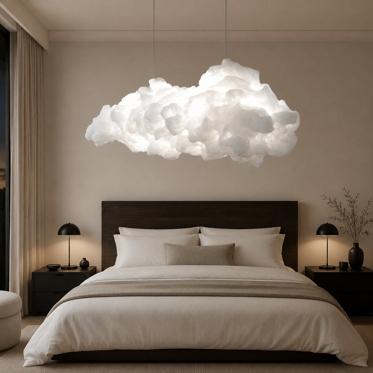 Nimbus Cloud Chandelier above a modern bedroom