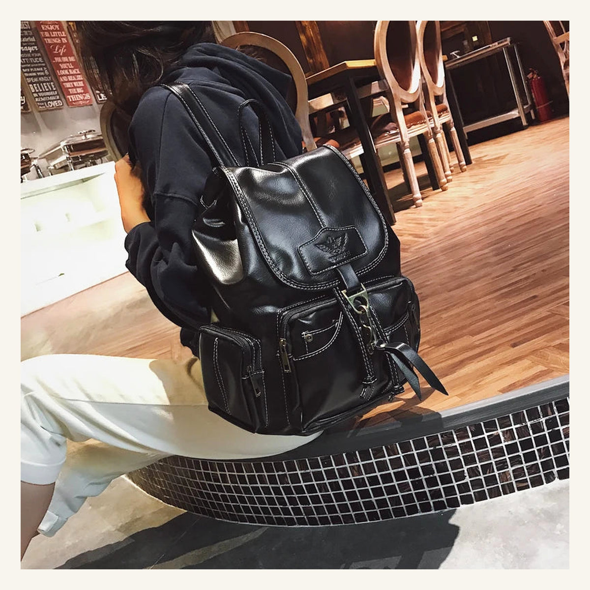 Nomad Pocket Backpack — Black lifestyle view