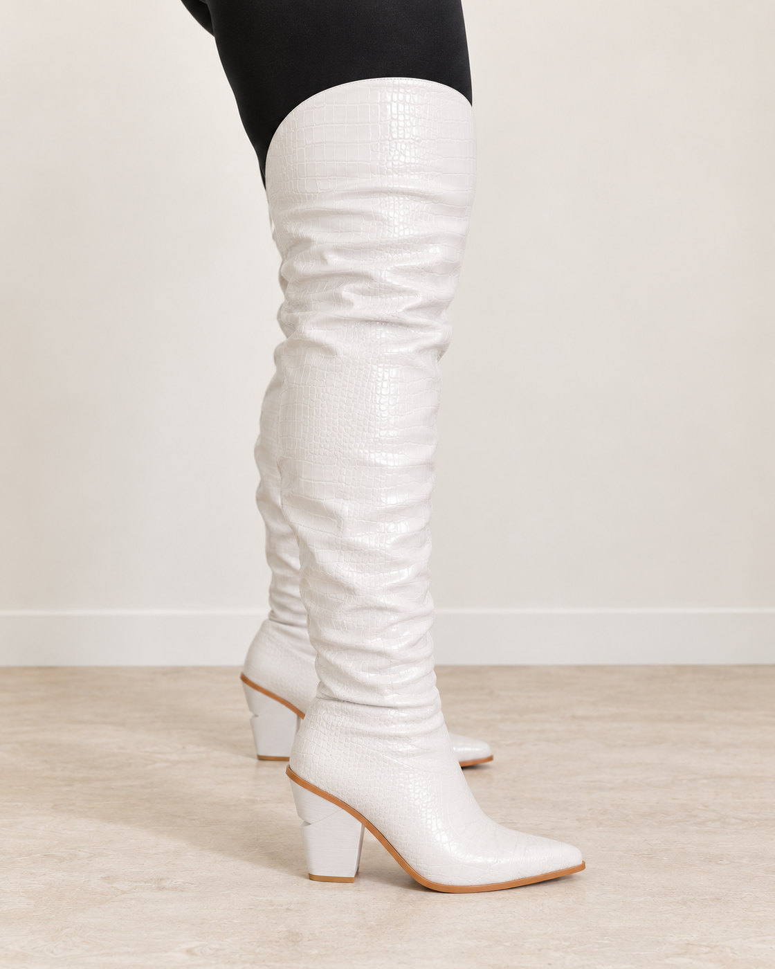 Oriana Western Boots in Bone — true side on foot