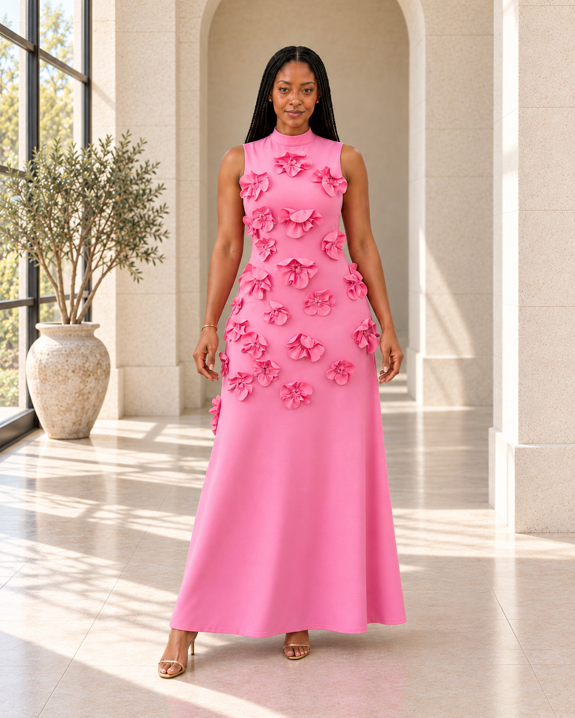 Petrelle Floral Maxi Dress in Pink — Model 1, front view