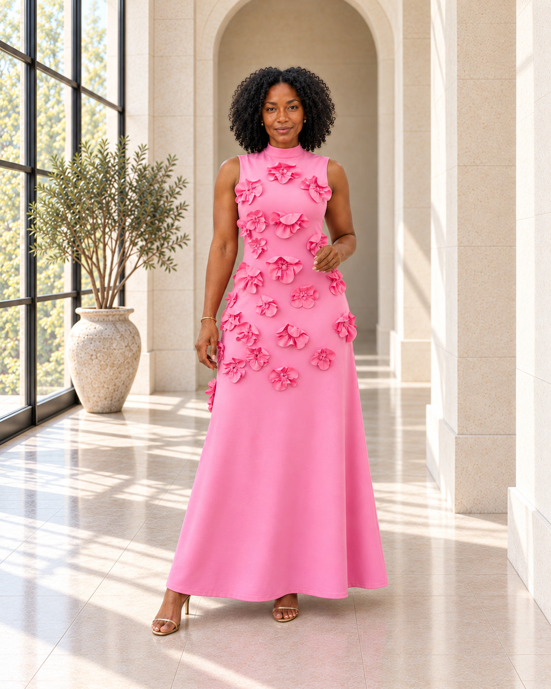Petrelle Floral Maxi Dress in Pink — Model 2, front view
