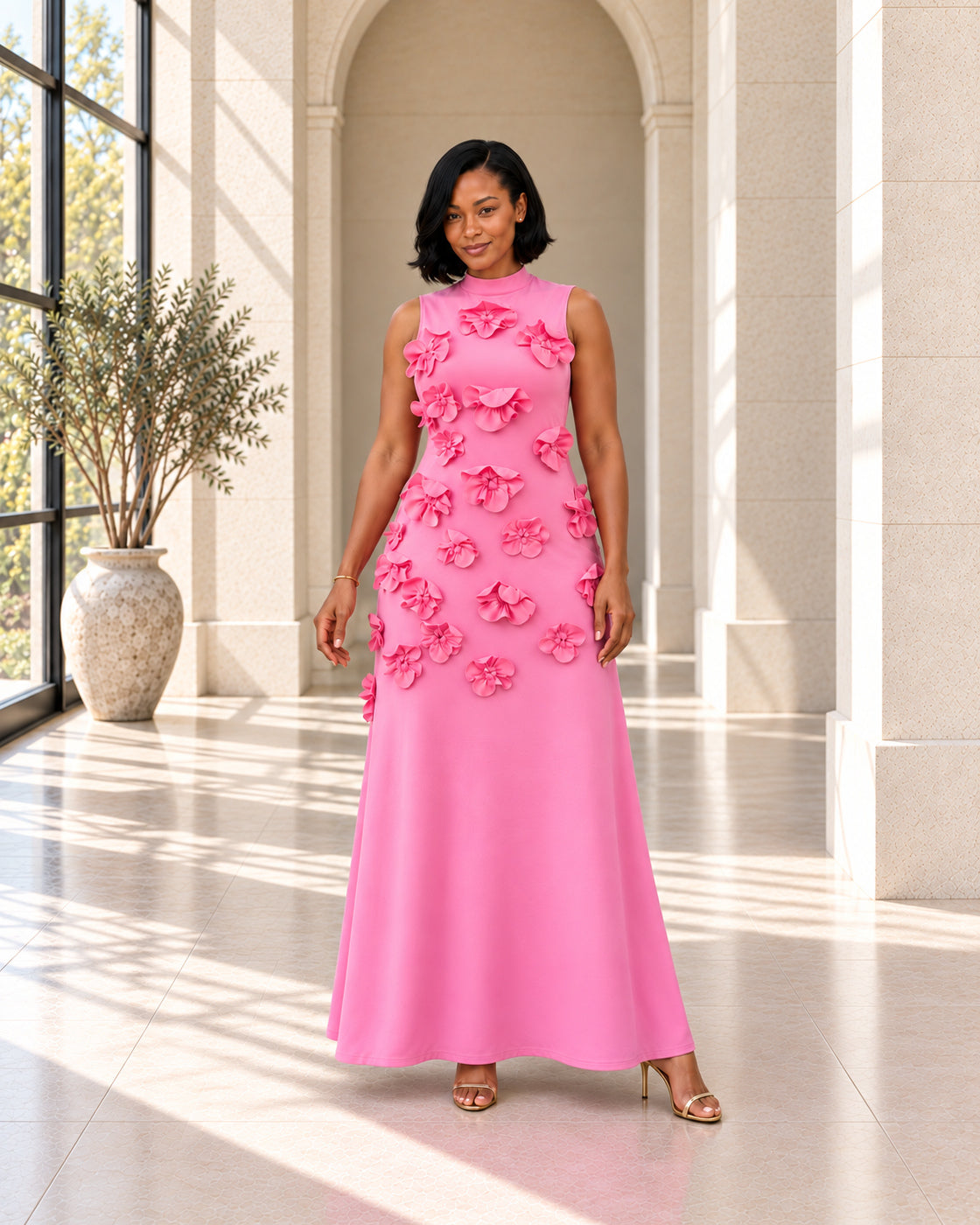 Petrelle Floral Maxi Dress in Pink — Model 3, front view