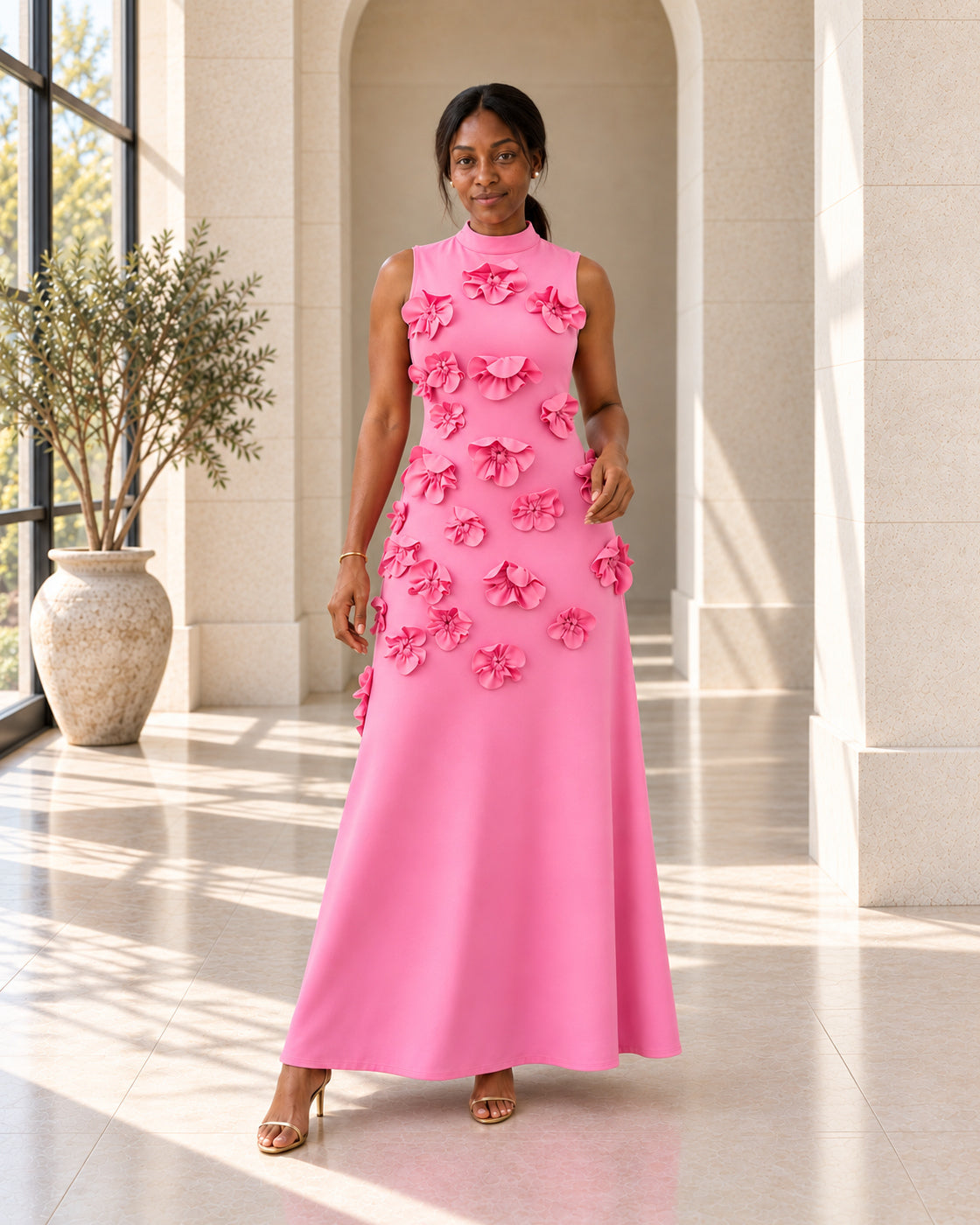 Petrelle Floral Maxi Dress in Pink — Model 6, front view