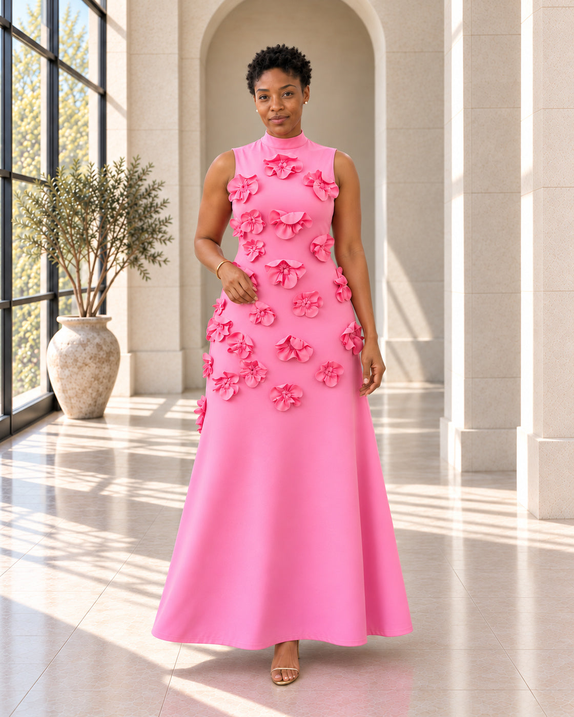 Petrelle Floral Maxi Dress in Pink — Model 8, front view