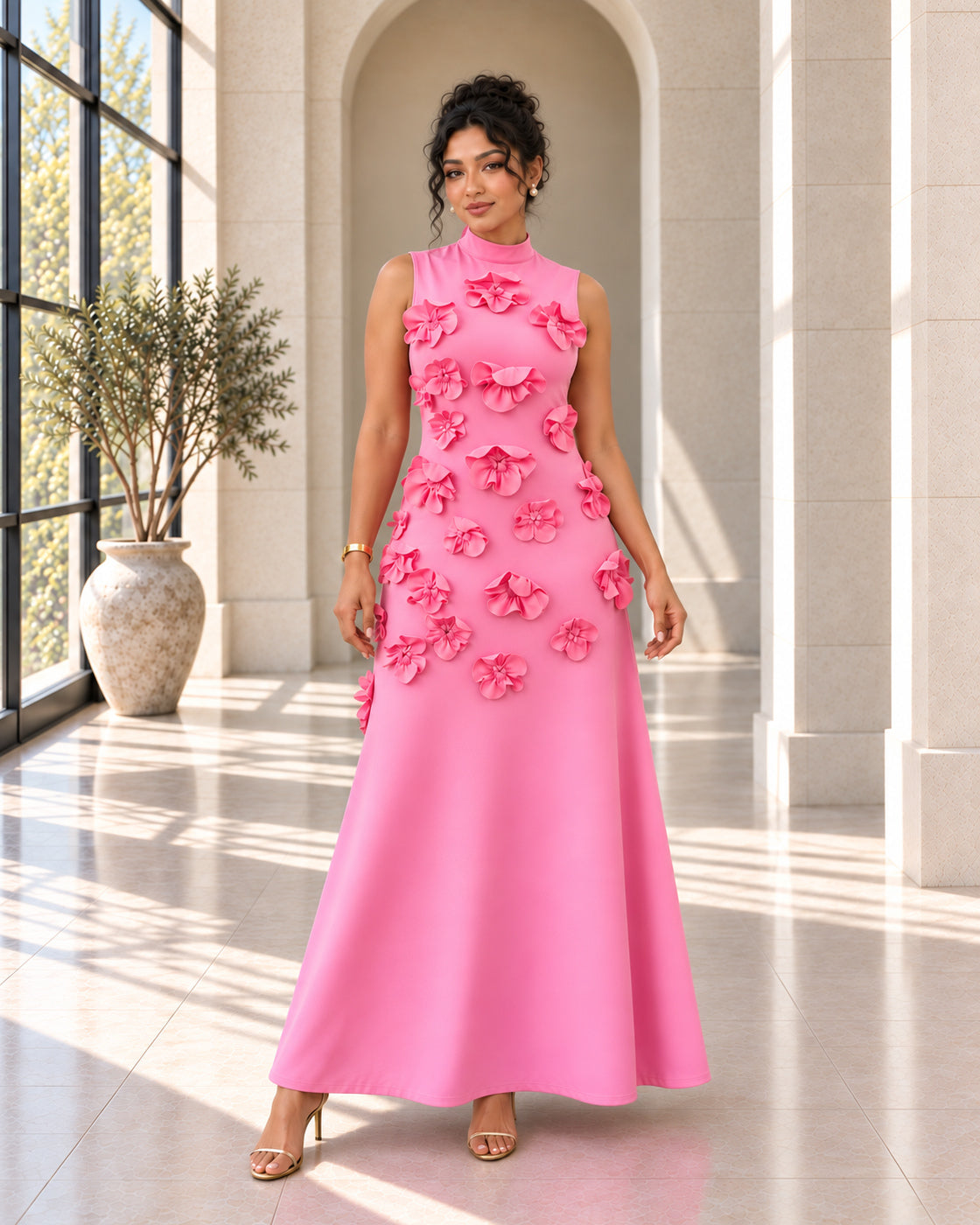 Petrelle Floral Maxi Dress in Pink — Model 9, front view