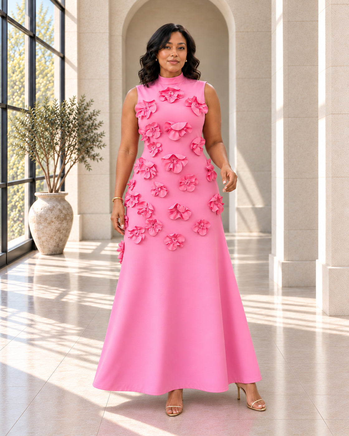 Petrelle Floral Maxi Dress in Pink — Model 10, front view