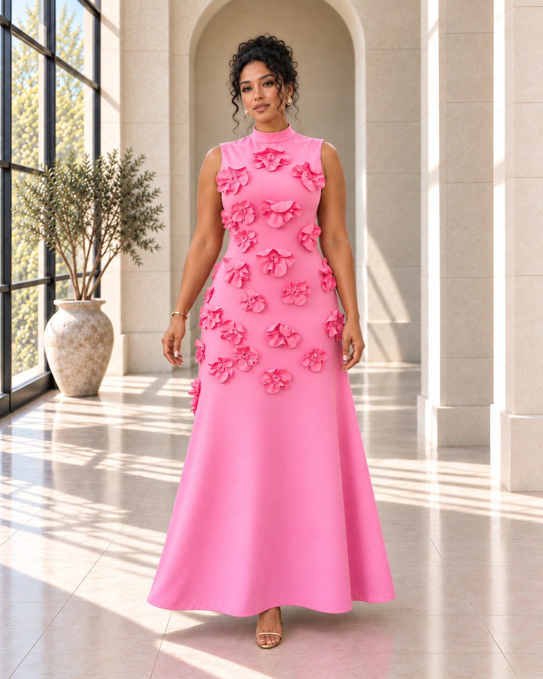 Petrelle Floral Maxi Dress in Pink — Model 11, front view