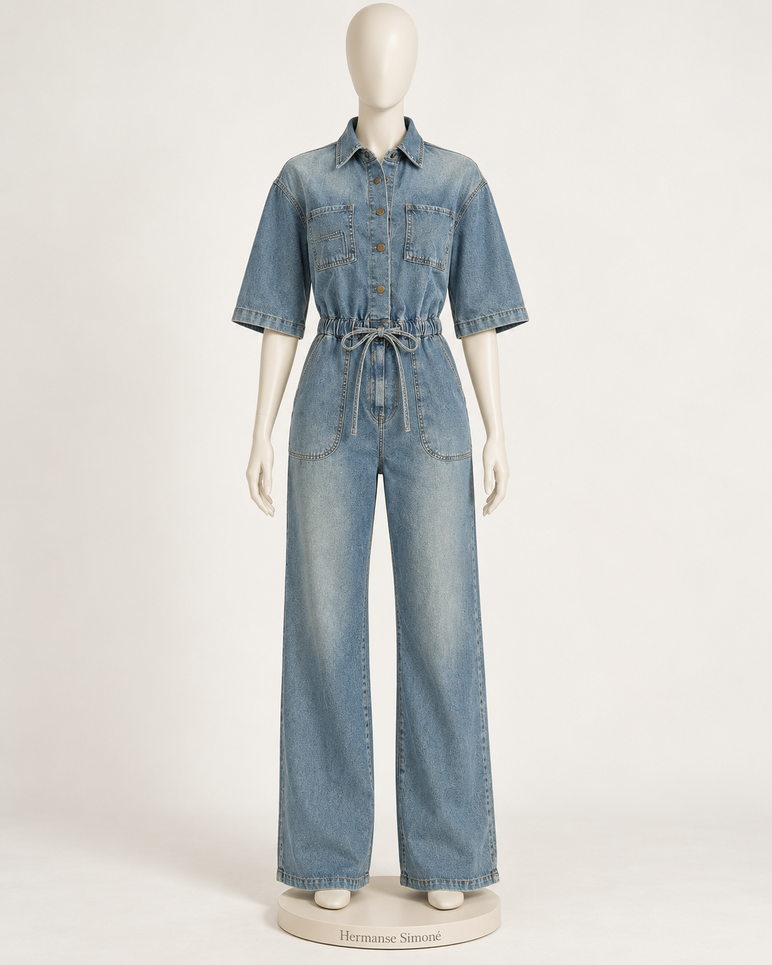 Rovina Denim Jumpsuit — Washed Blue — mannequin view