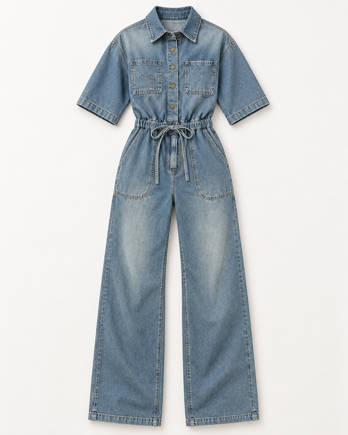 Rovina Denim Jumpsuit — Washed Blue — standalone view