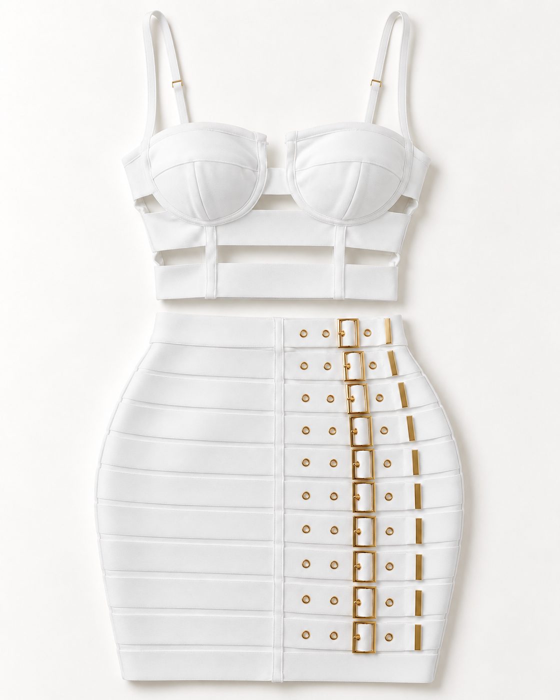 Solvienne Buckle Skirt Set — White — standalone view