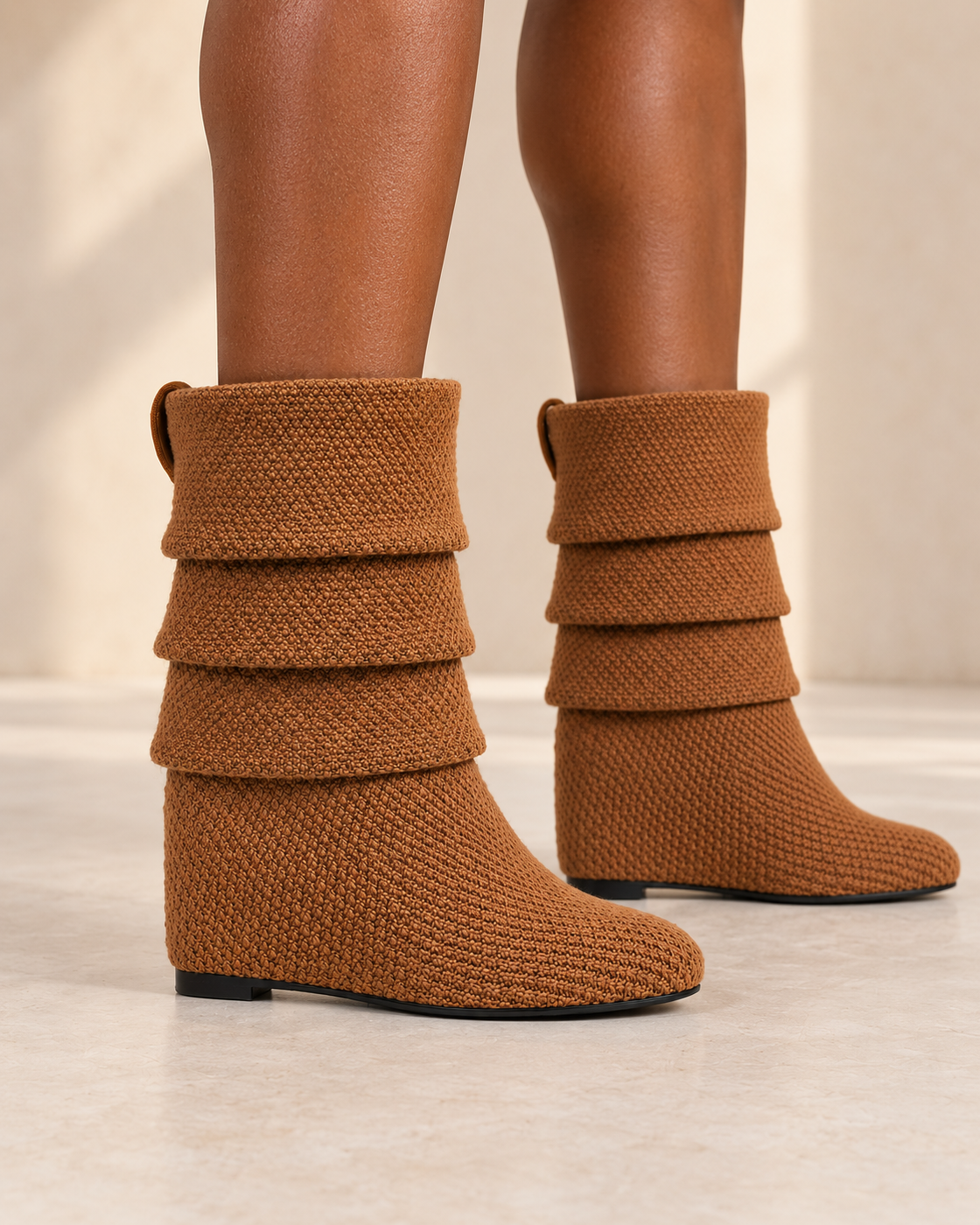 Tamsin Wedge Boots in Camel — Side