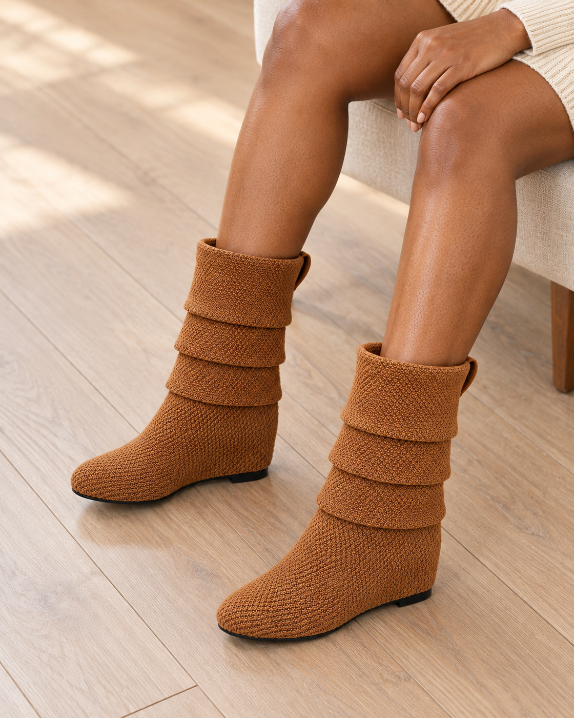 Tamsin Wedge Boots in Camel — Overhead
