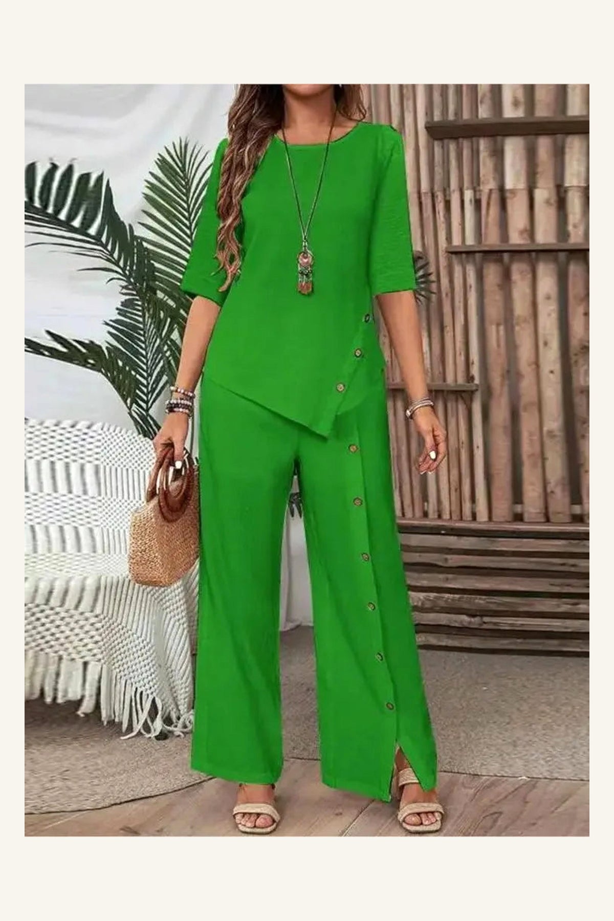 Valencia Button Pants Set — Green variant view