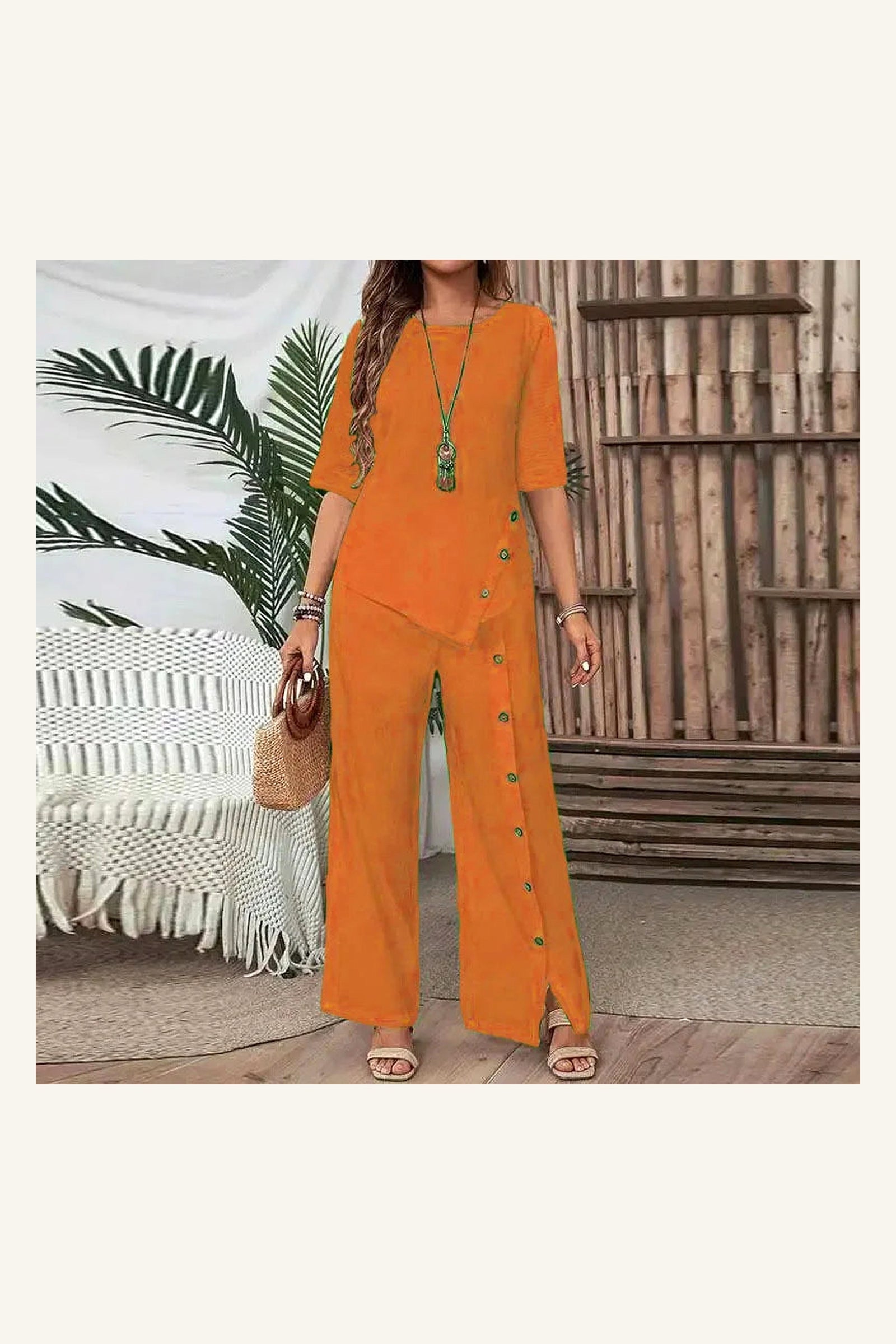 Valencia Button Pants Set — Orange variant view