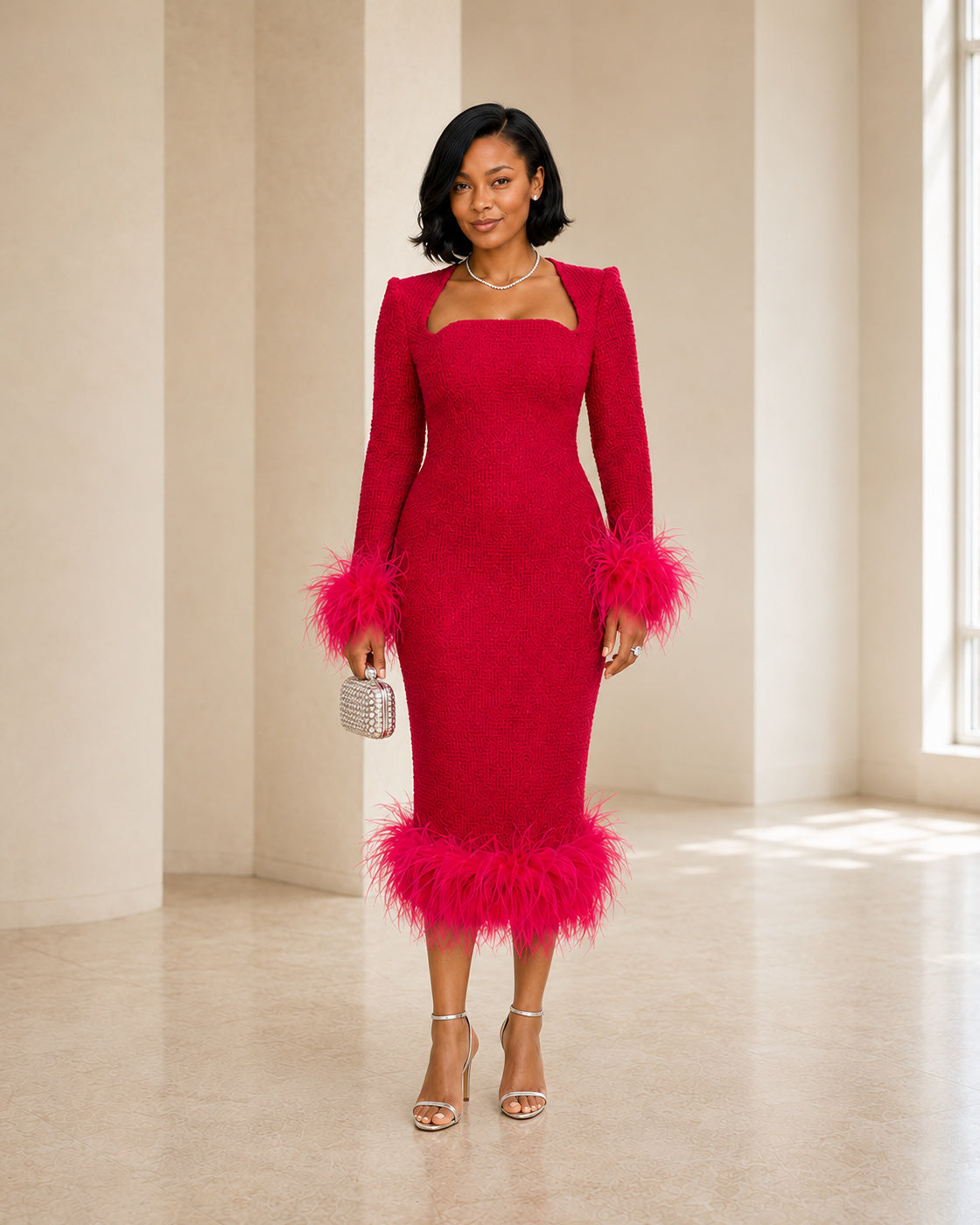 Venice Dress - Carmine - Model 3 - Front styled look