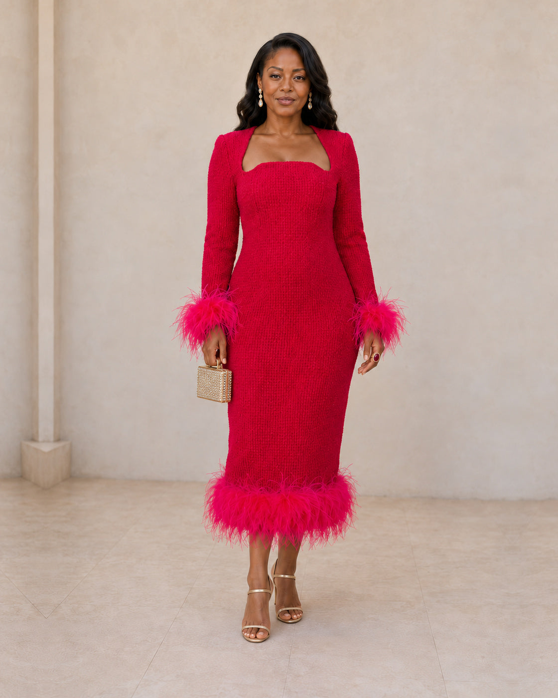 Venice Dress - Carmine - Model 5 - Front styled look