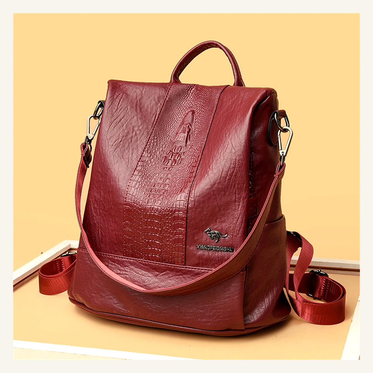 Verona Croc Backpack — Burgundy variant view
