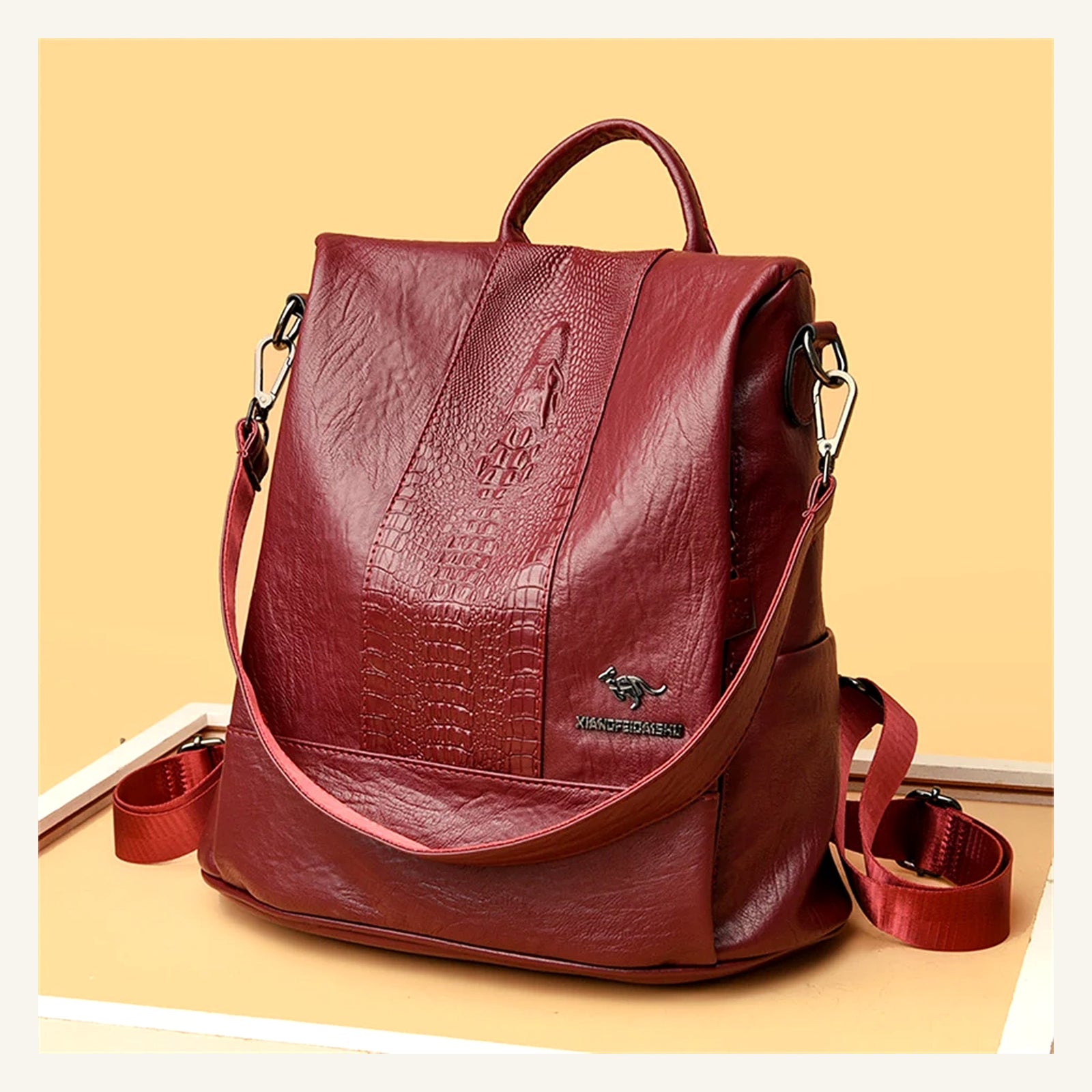 Verona Croc Backpack — Burgundy variant view