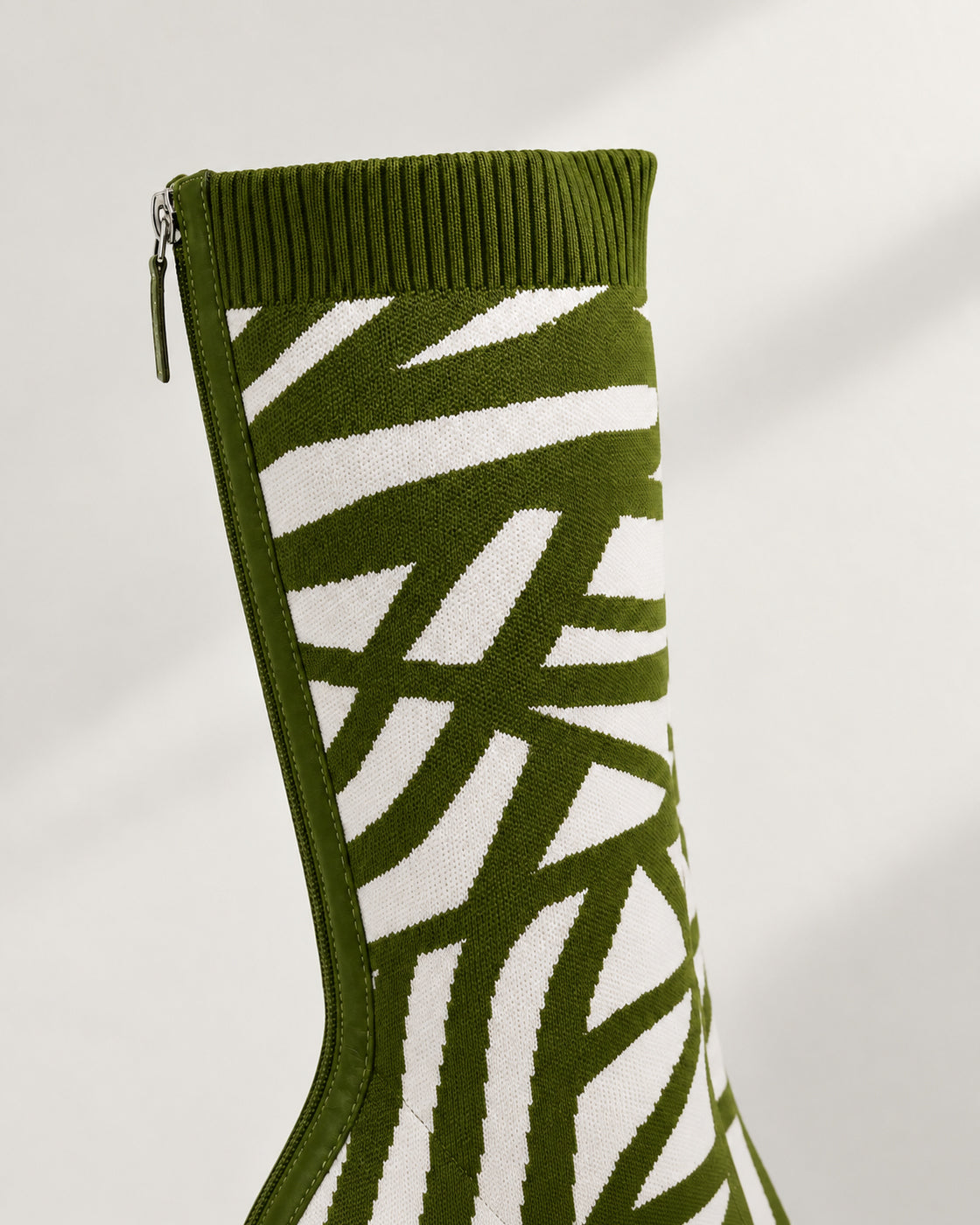 Viretta Knit Boots in Olive / Cream — cuff knit detail